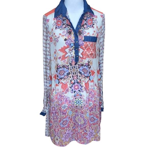 Smash! Printed Sheer Polyester Tunic Blouse M - Picture 1 of 11